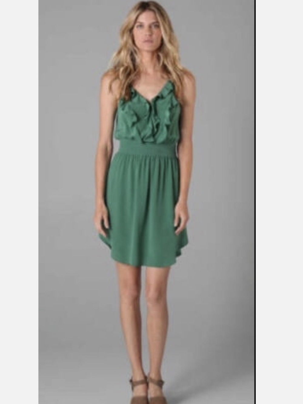 Rebecca Taylor silk  sage green Ruffle-Front Dress